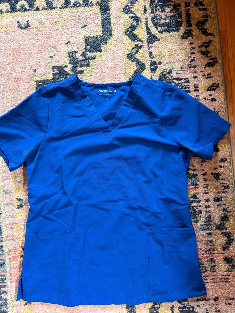 Mandala Royal Blue V-Neck Scrub Top